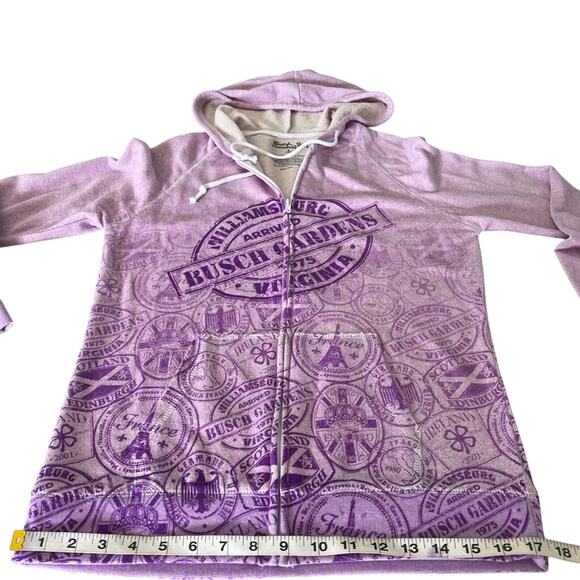 Busch Garden Williamsburg Purple Hoodie Jacket Woman’s Size Large Lightweight - Picture 7 of 9